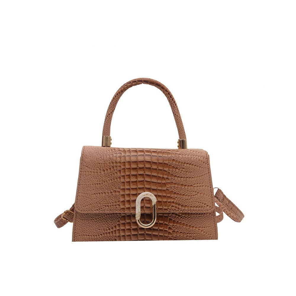 Croc Embossed Push Lock Flap Satchel: FU