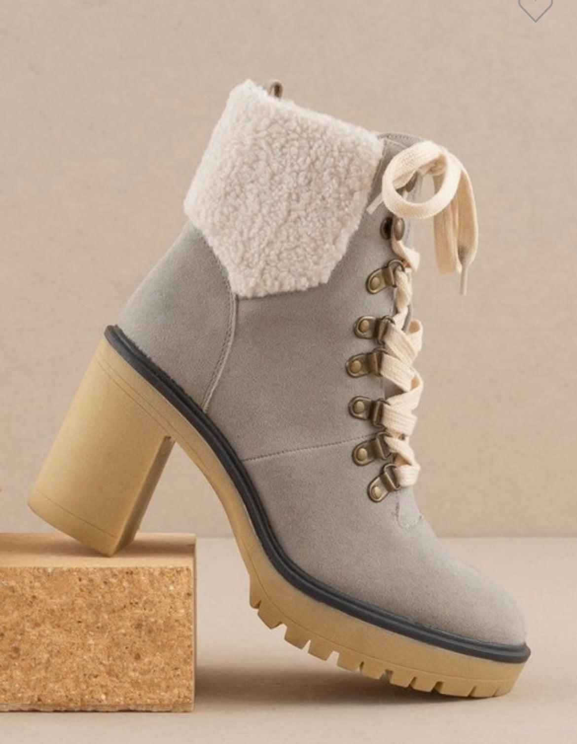 Sassy Gray Platform Block Heel Boots