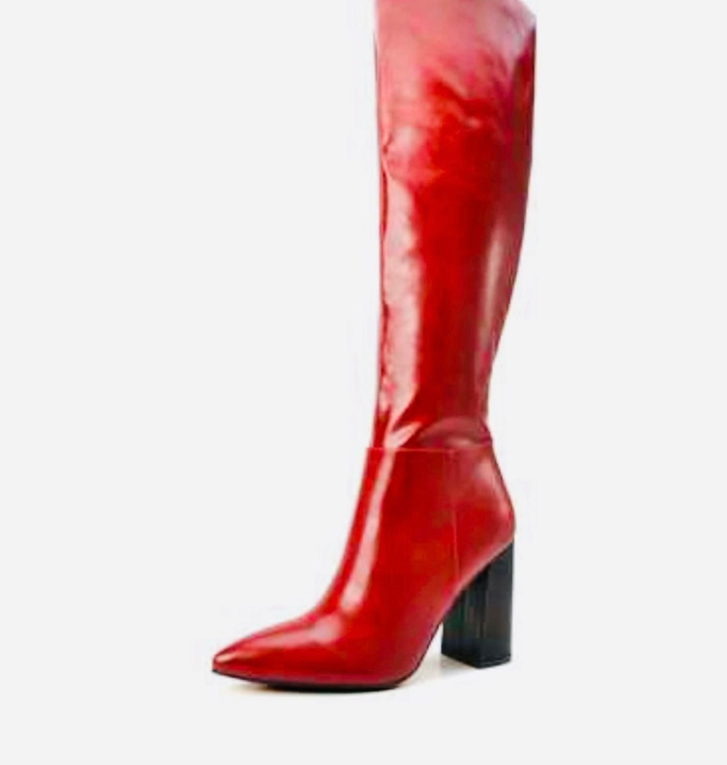 Star Red Knee-High Block Heel Boots