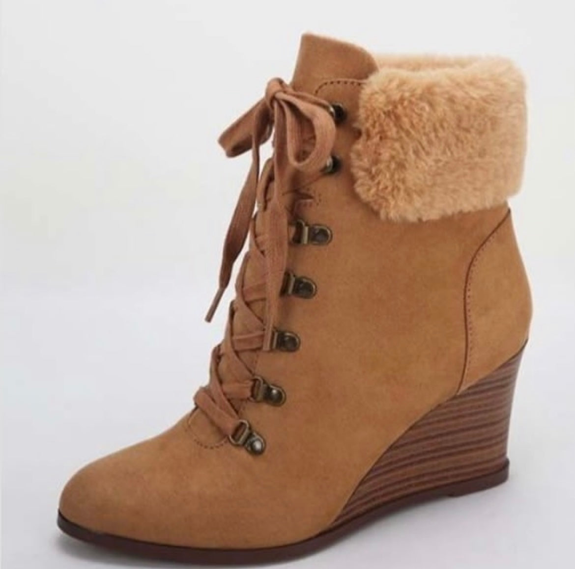 Timber Brown Lace-Up Wedge Ankle Boots