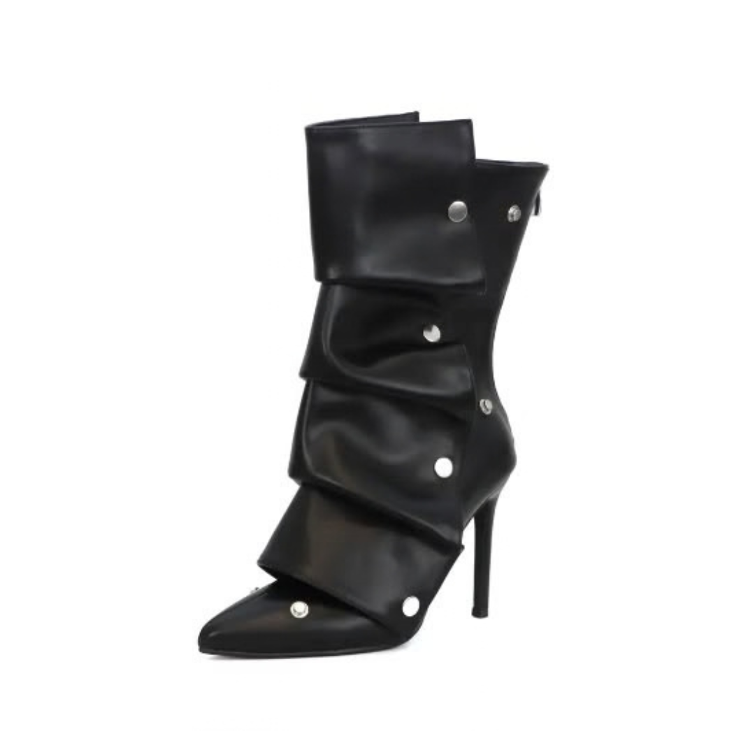 NAYLA-68 Women's Slouch Button Boot Heel Pointed Toe