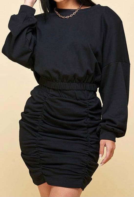 Black two pcs Terry Sweatshirt Set
