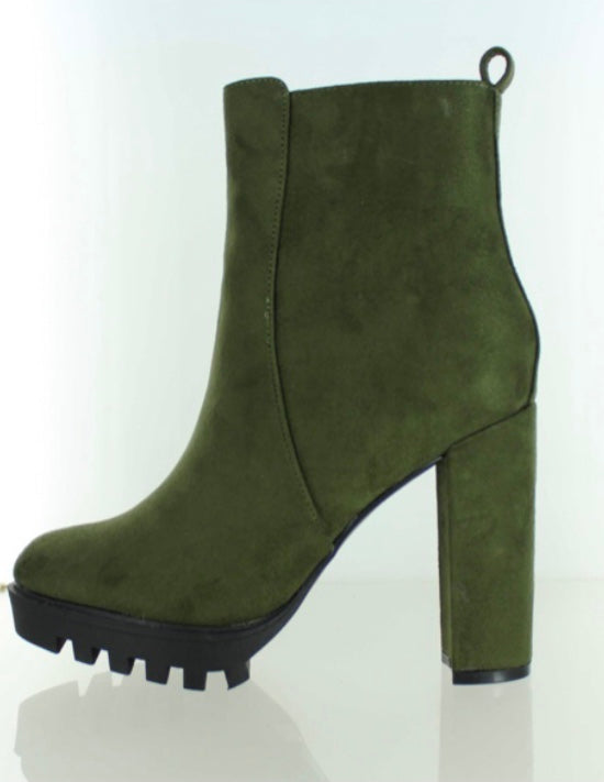 Hunter Green Platform Block Heel Boots