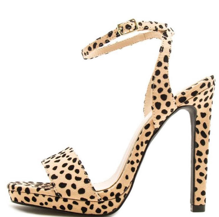 Polka Dot & Leopard Print Ankle Strap Heels