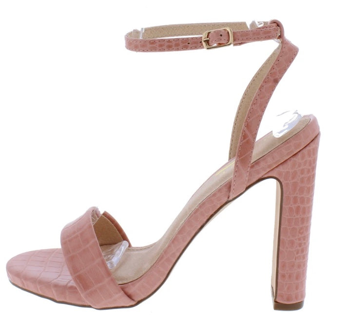 Pink Ankle Strap Block Heel Sandals