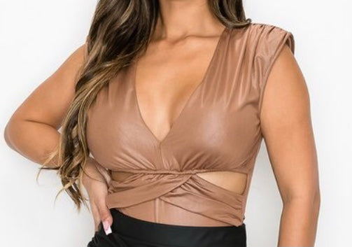 Sculpted Cutout Vegan Leather Bodysuit