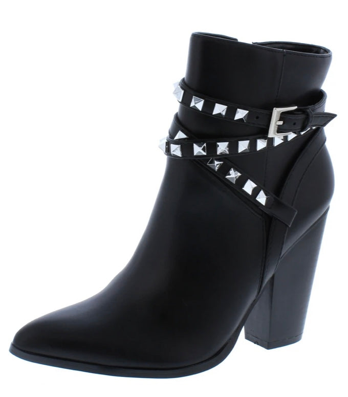 Black Studded Block Heel Ankle Boots