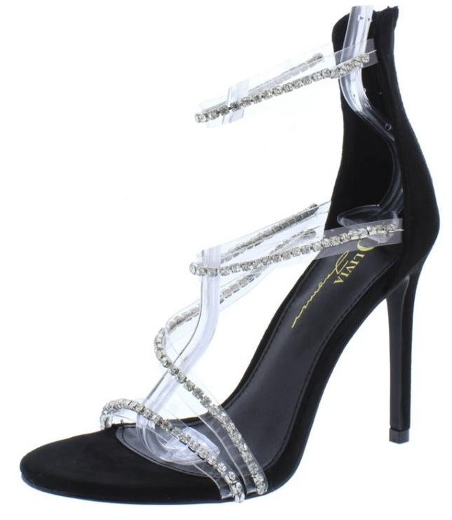 Rhinestone strappy open toe heel