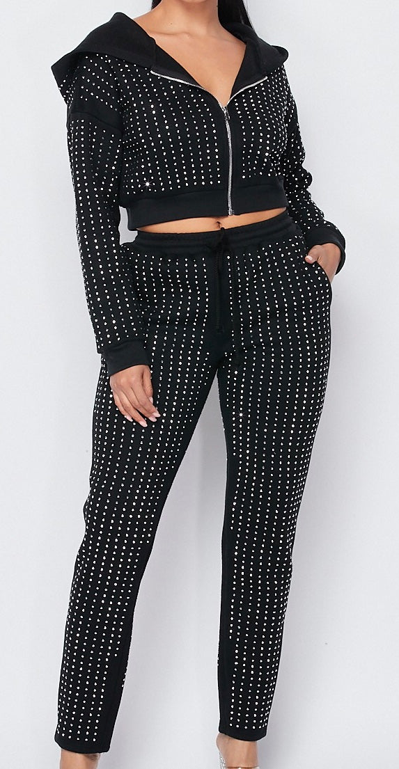 Studded Stone Black Jogging suit