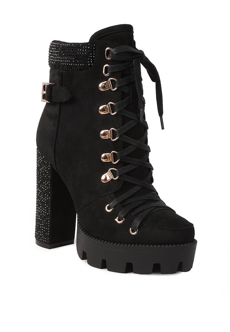Birch Diamante Set Block Heeled Ankle Boot: BLACK / 9.5US