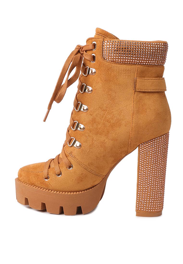 Birch Diamante Set Block Heeled Ankle Boot: BLACK / 10US