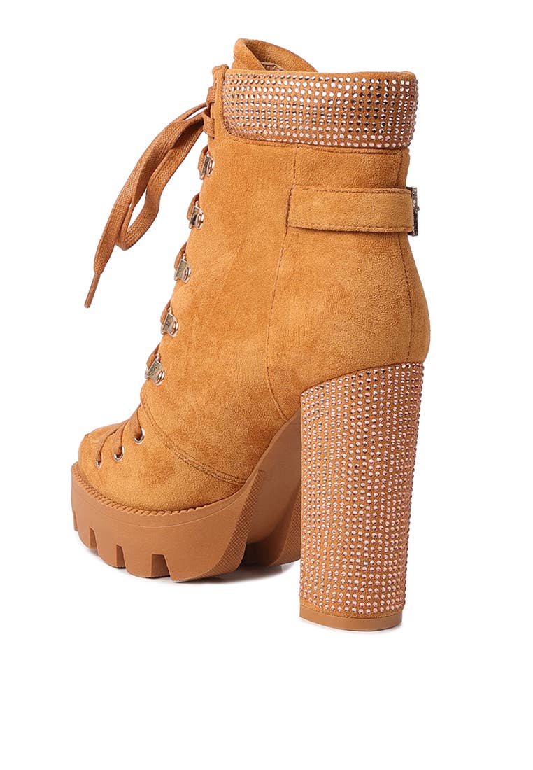 Birch Diamante Set Block Heeled Ankle Boot: BLACK / 10US