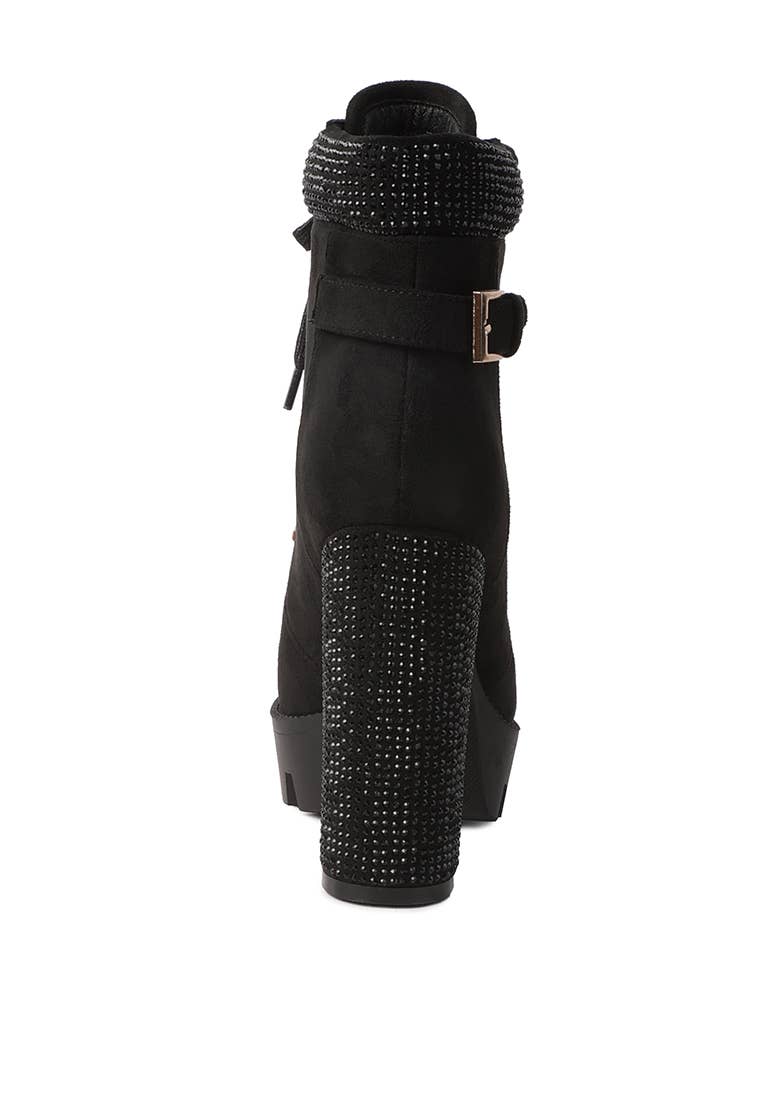 Birch Diamante Set Block Heeled Ankle Boot: BLACK / 9.5US