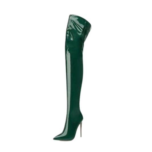 Green Patent Over-the-Knee Stiletto Boots