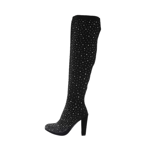 Black Rhinestone Over-the-Knee Boots
