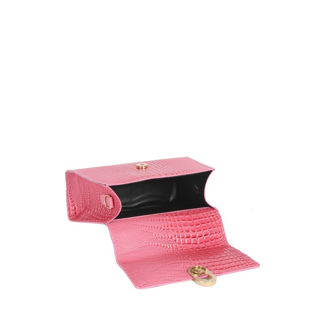 Croc Embossed Push Lock Flap Satchel: FU
