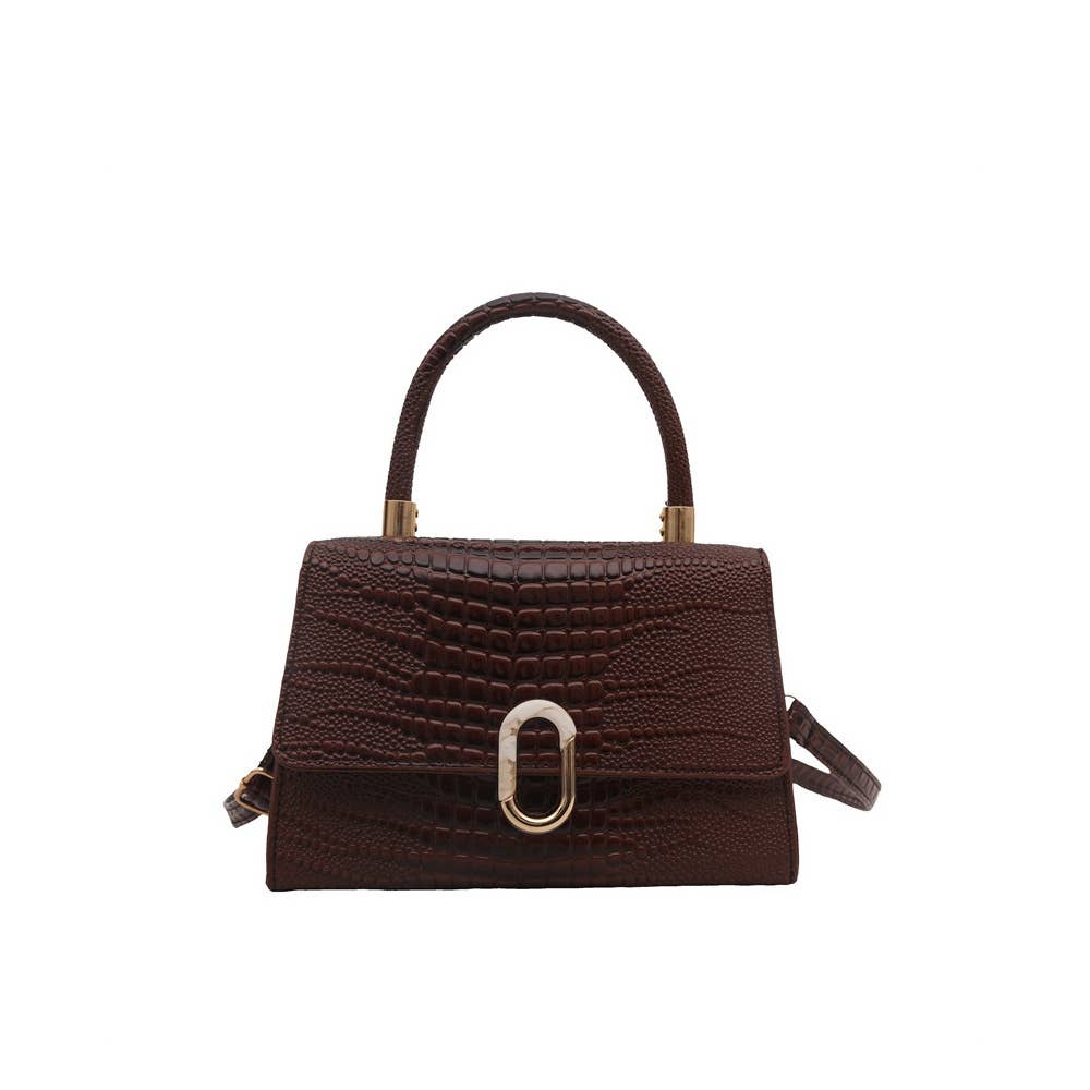 Croc Embossed Push Lock Flap Satchel: FU