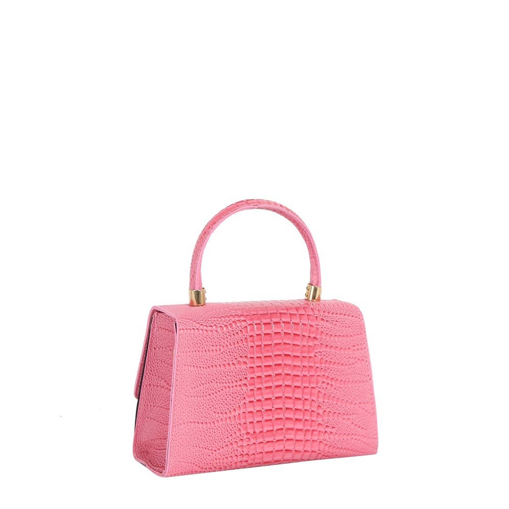 Croc Embossed Push Lock Flap Satchel: FU