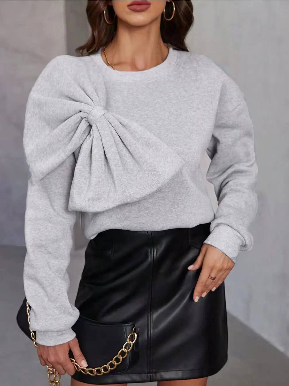 Bow detail Sweater: Light grey / XL
