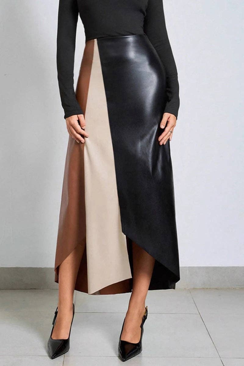Colorblock Asymmetrical Skirt: BLACK / L
