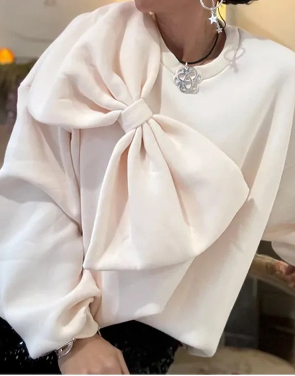 Bow detail Sweater: Light grey / XL