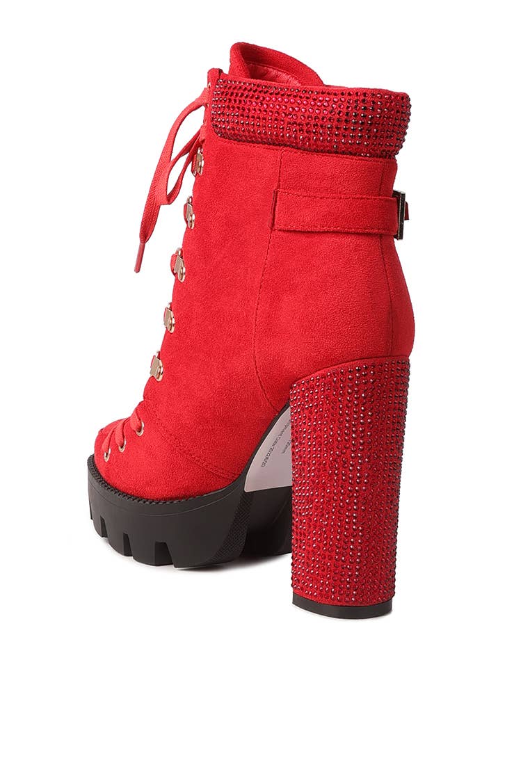 Birch Diamante Set Block Heeled Ankle Boot: BLACK / 9.5US
