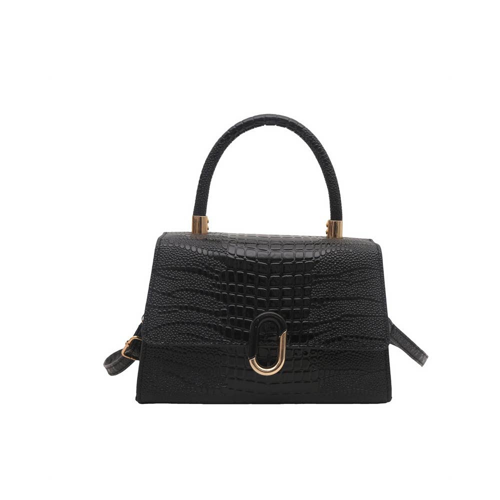 Croc Embossed Push Lock Flap Satchel: FU
