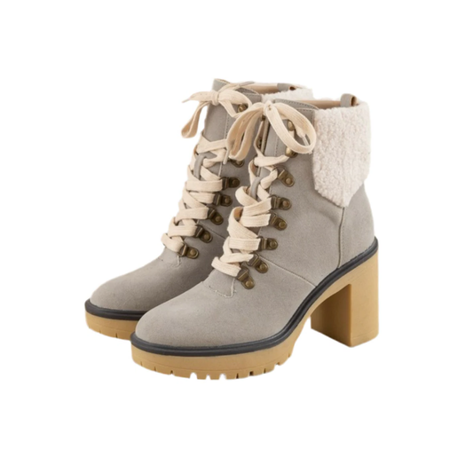 Sassy Gray Platform Block Heel Boots