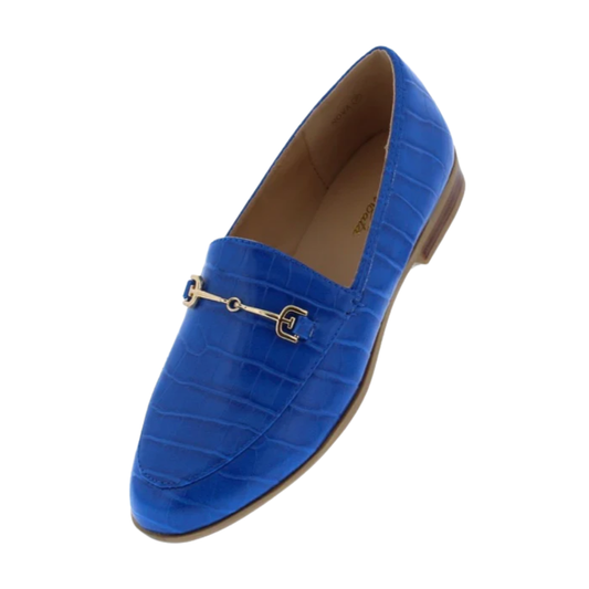 Blue Croc-Embossed Chain Loafers