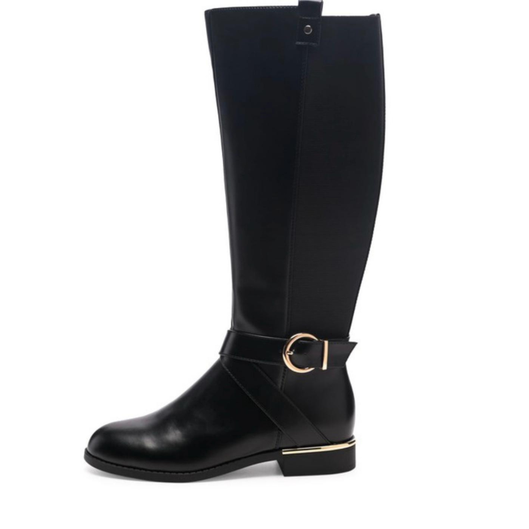 Classic Noir Buckle Knee-High Boots Black