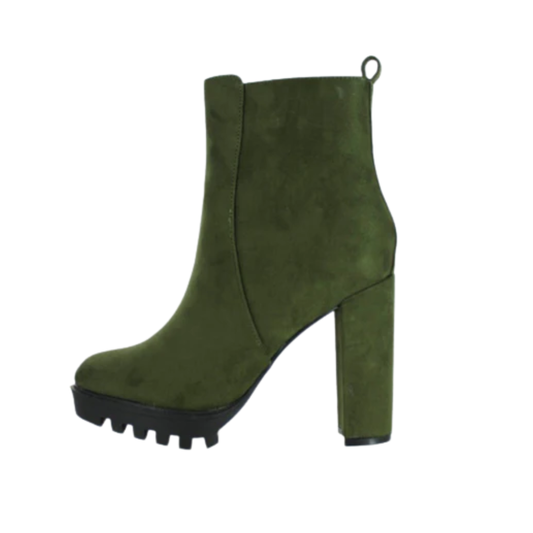 Hunter Green Platform Block Heel Boots