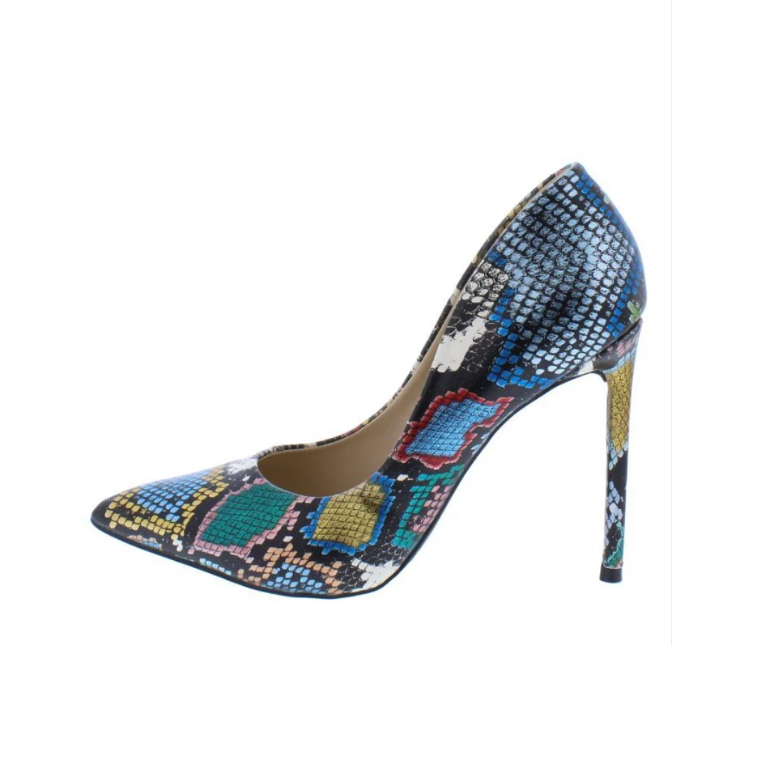 Multi-Color Blue Snake Print Pointed-Toe Stilettos