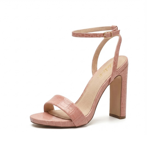 Pink Ankle Strap Block Heel Sandals