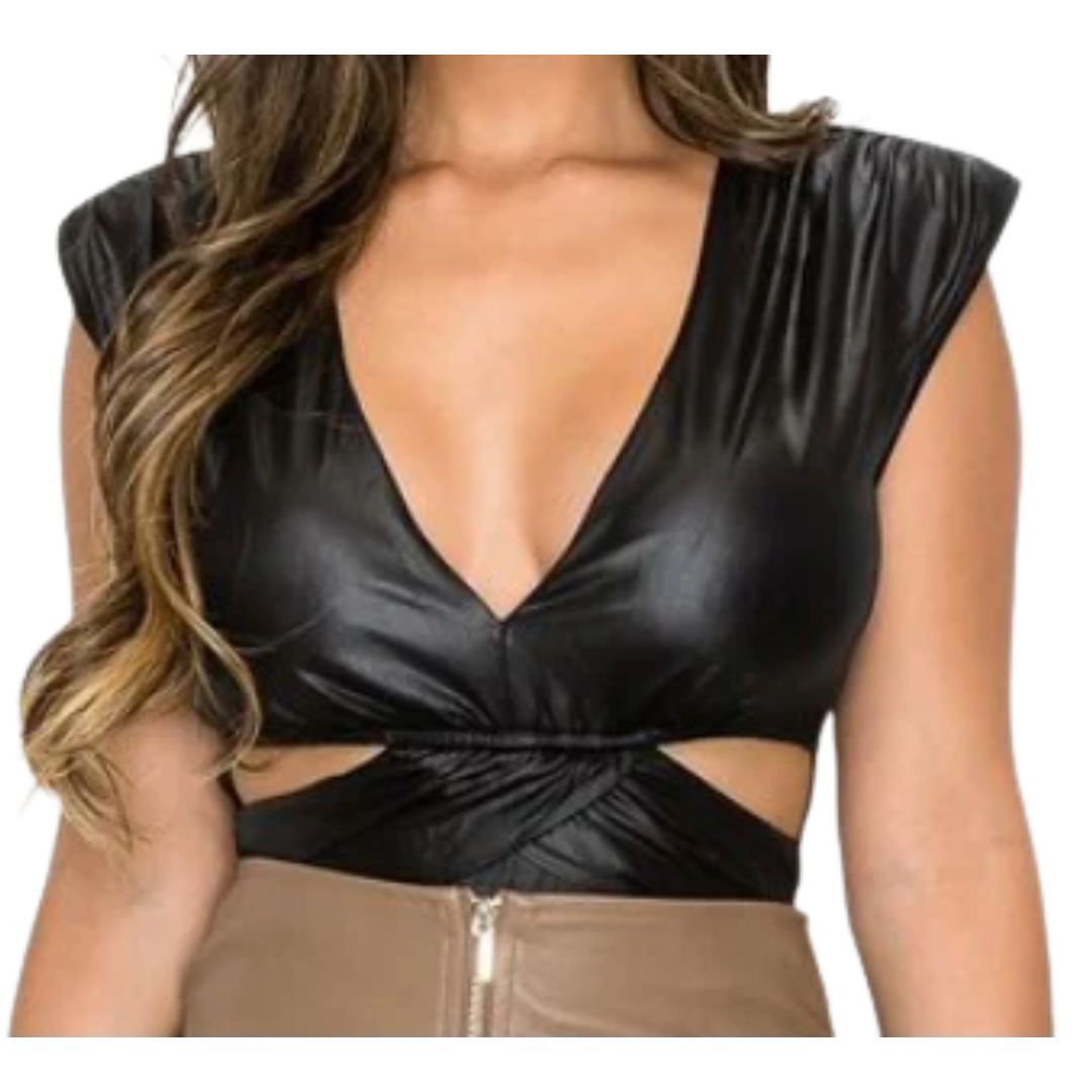 Sculpted Cutout Vegan Leather Bodysuit