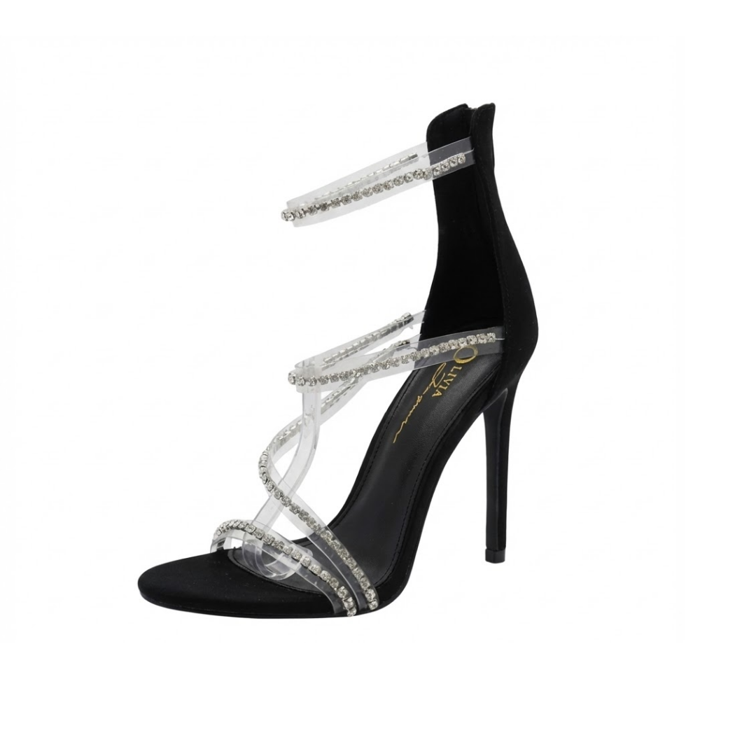 Rhinestone strappy open toe heel