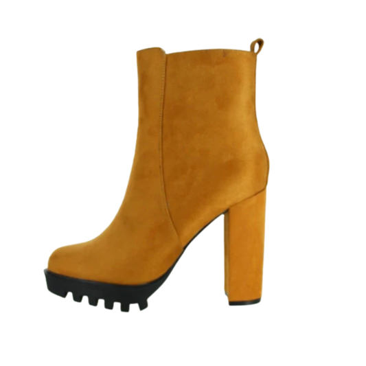 Camel Platform Block Heel Boots