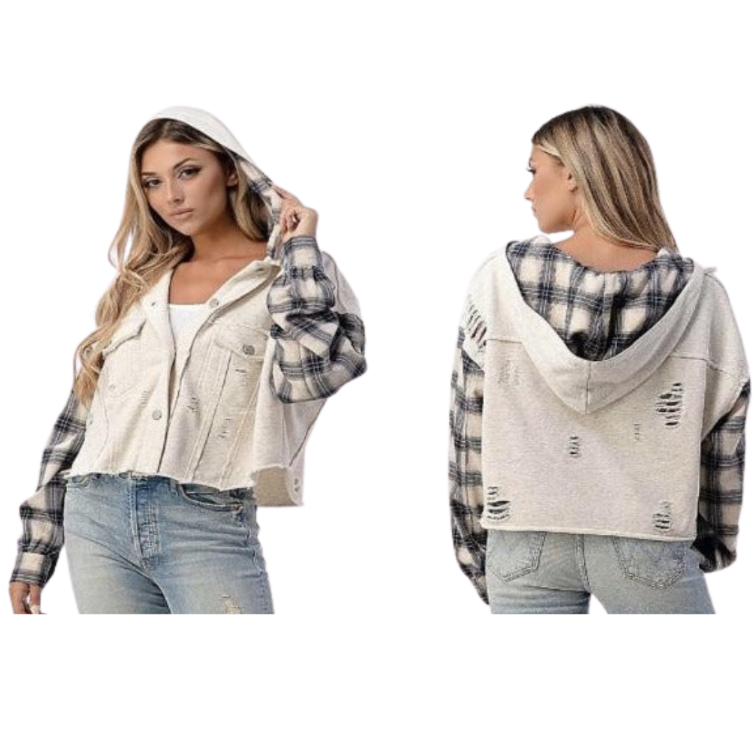 Plaid  Distress Jacket