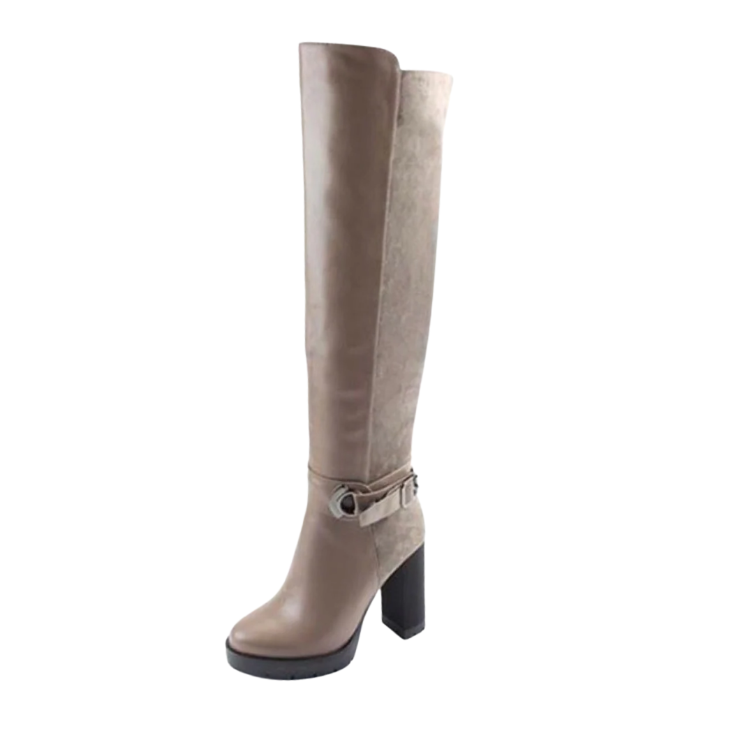 Taupe Knee-High Block Heel Boots