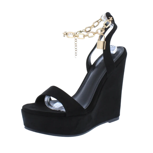 Chain-Ankle Platform Wedge Sandals