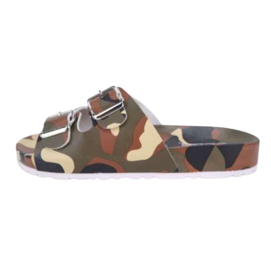 Camouflage Double-Buckle Slide Sandals