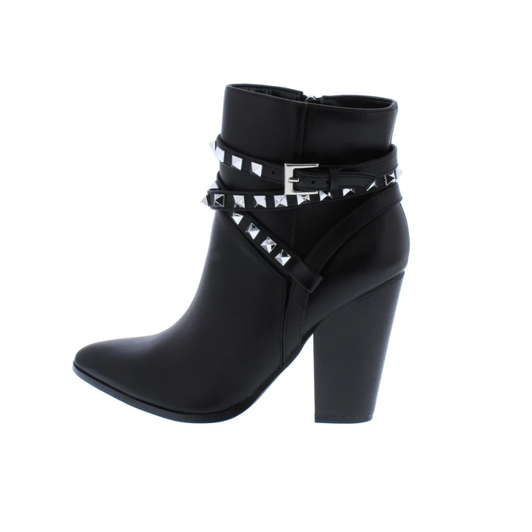 Black Studded Block Heel Ankle Boots