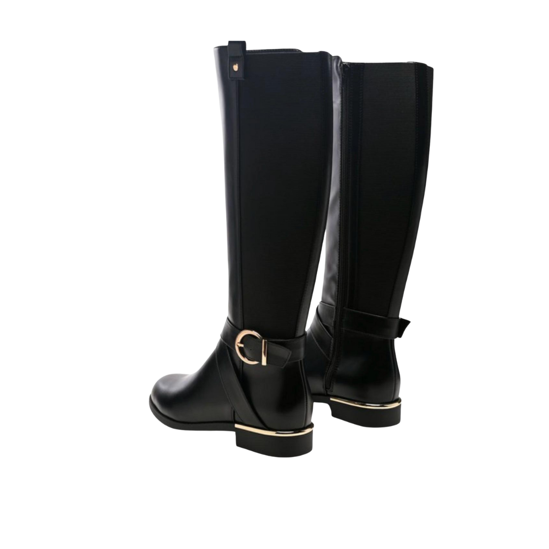 Classic Noir Buckle Knee-High Boots Black