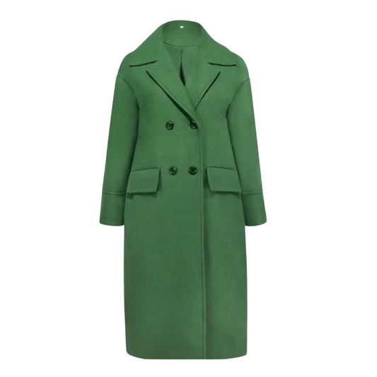 Emerald Elegance Double-Breasted Long Coat