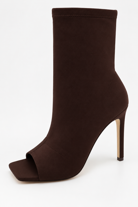 Chocolate Brown Peep-Toe Stiletto Ankle Boots