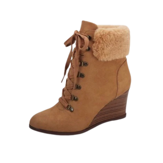 Timber Brown Lace-Up Wedge Ankle Boots