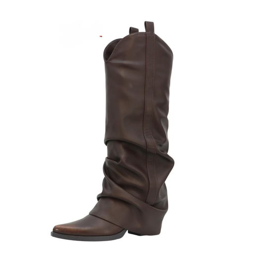 Women’s Dark Brown Slouchy Knee-High Western Boots