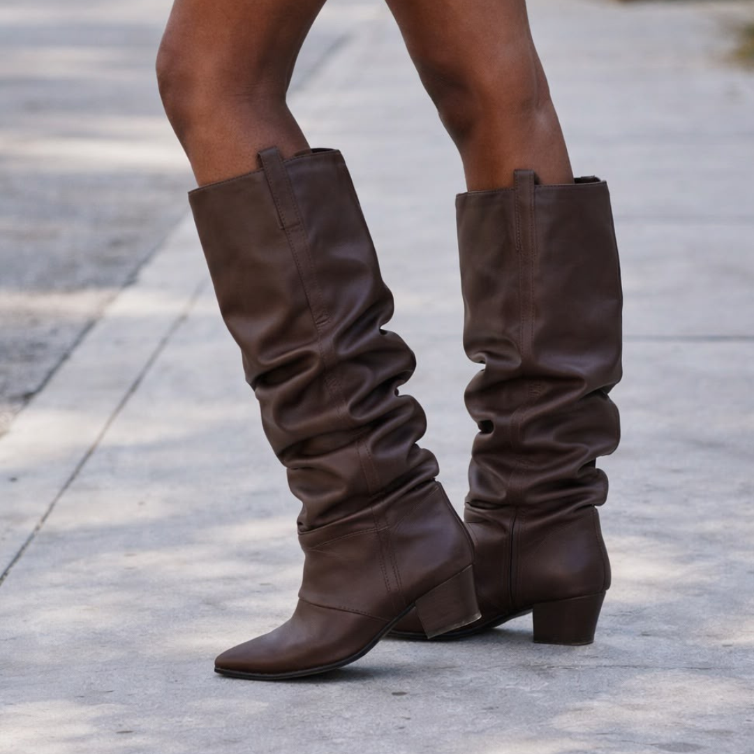 Women’s Dark Brown Slouchy Knee-High Western Boots