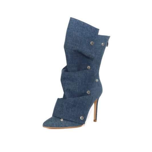 NAYLA-68 Women's Slouch Button Boot Heel Pointed Toe