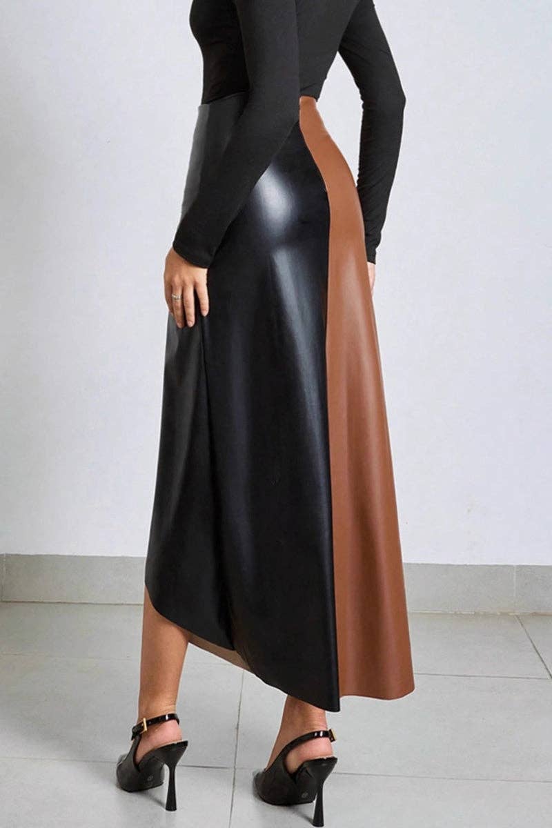 Colorblock Asymmetrical Skirt: BLACK / L
