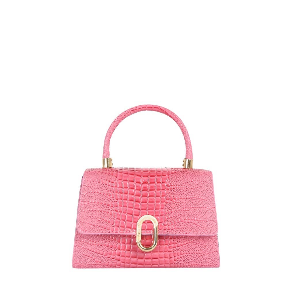 Croc Embossed Push Lock Flap Satchel: FU